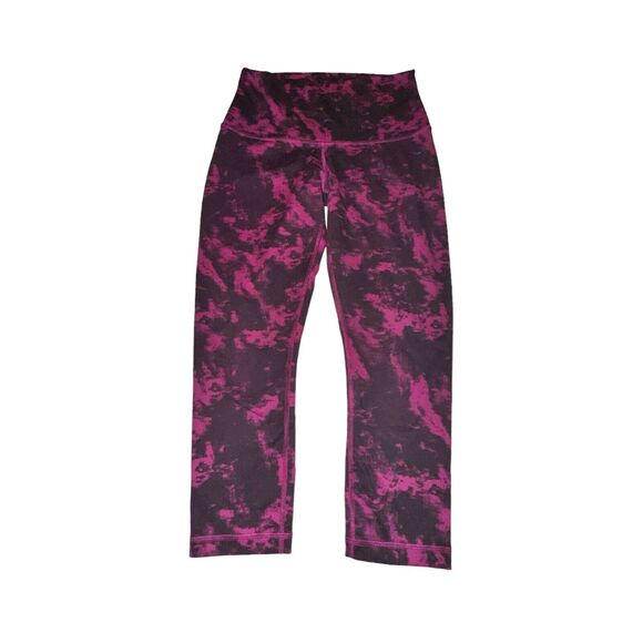 Lululemon Wunder Under Crop Breezie Regal Plum Black Sz 8 Full On Luon Roll Down - Picture 1 of 4